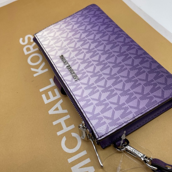 MICHAEL KORS Jet Set Large Ombré Signature Logo Double Zip Wristlet Phone Holder - Picture 8 of 16